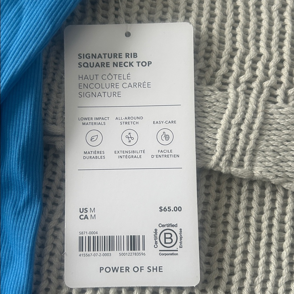 Athleta Vibrant Blue Signature Rib Long Sleeve Tee - Picture 2 of 5